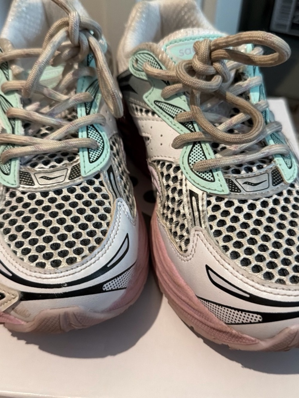 Saucony Kids Sneakers - White with Pink & Mint Accents